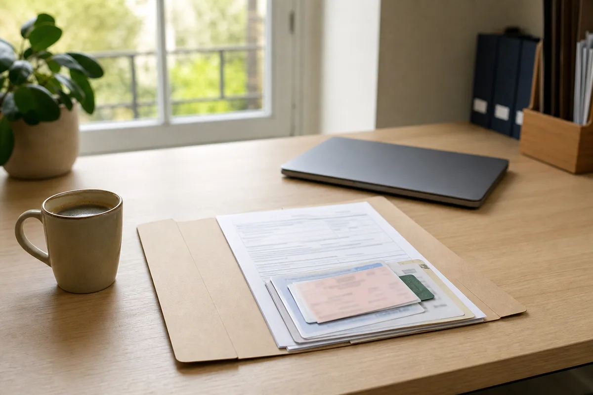 Relevé d’information et documents d’assurance auto classés sur un bureau